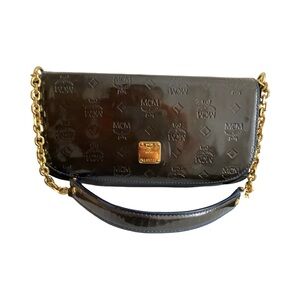 MCM Deep Green Patent Leather Mini Chain Strap Shoulder Bag